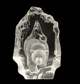 Mats Jonasson (Born 1945) Swedish, Etched Glass Sculpture, Princess Tuvstarr & Bear