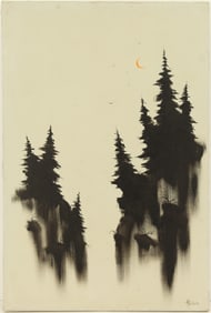 Heinie Hartwig (Born 1937) American, Modernist Oil on Canvas Painting Trees on a Hill in Snow