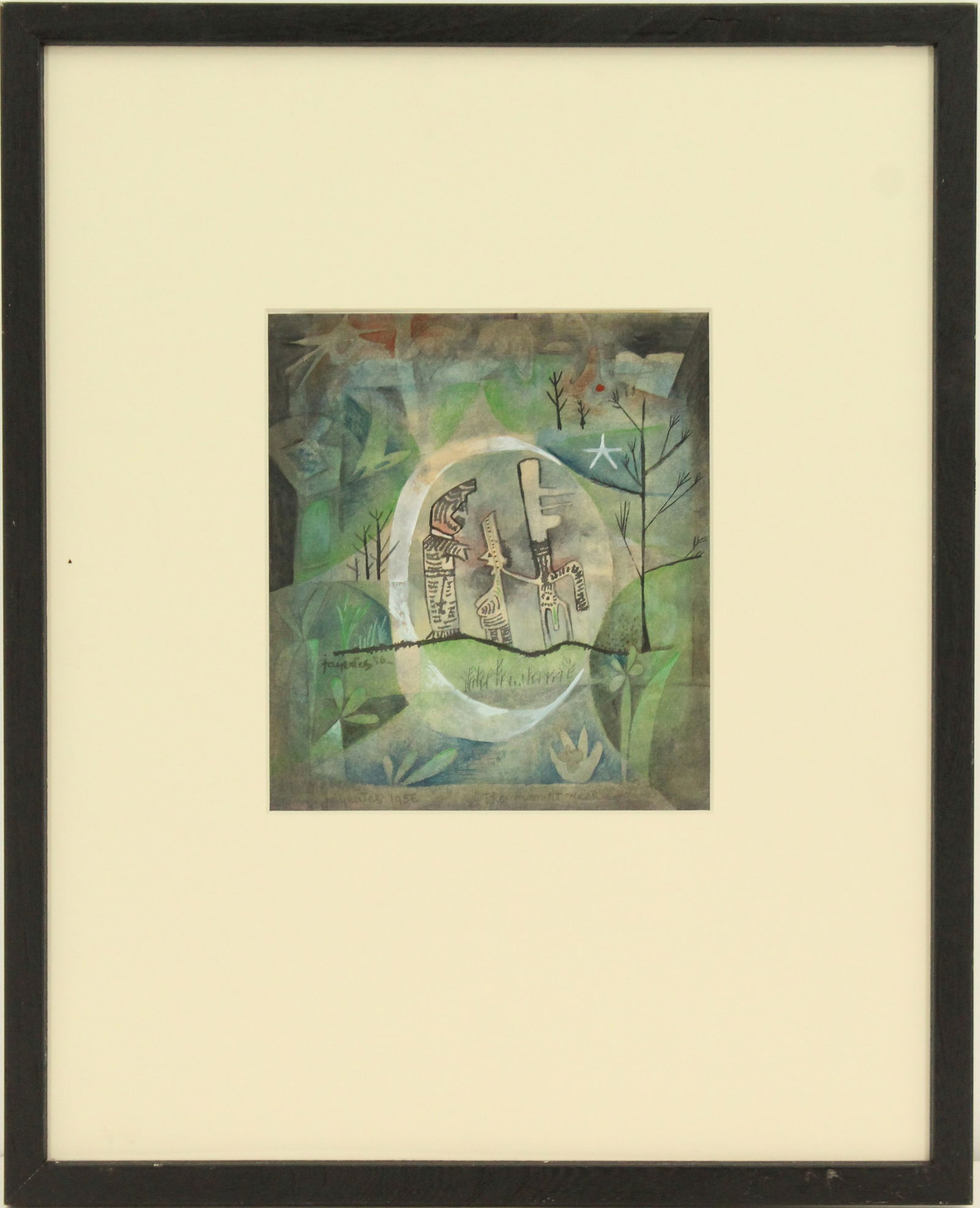 Mid Century Abstract Painting of Three Figures Ink and Watercolor on Paper (1 of 13)