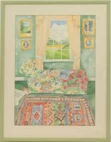 Jennifer Abbott (20th/21st Century) English, Original Watercolor Painting "Chaise Lounge"