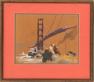 Pamela Della (Born 1927) California, Original Pastel "Golden Gate Bridge" Signed