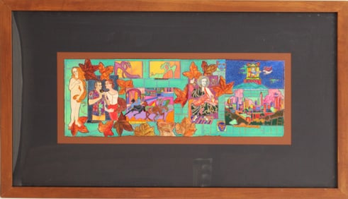 Mural Study 1990s Pointillist Painting of a Grand Tour of Italy