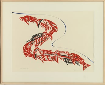 Northwest Coast Print Barry Herem (Born 1941) American, Homestretch 1992 Serigraph