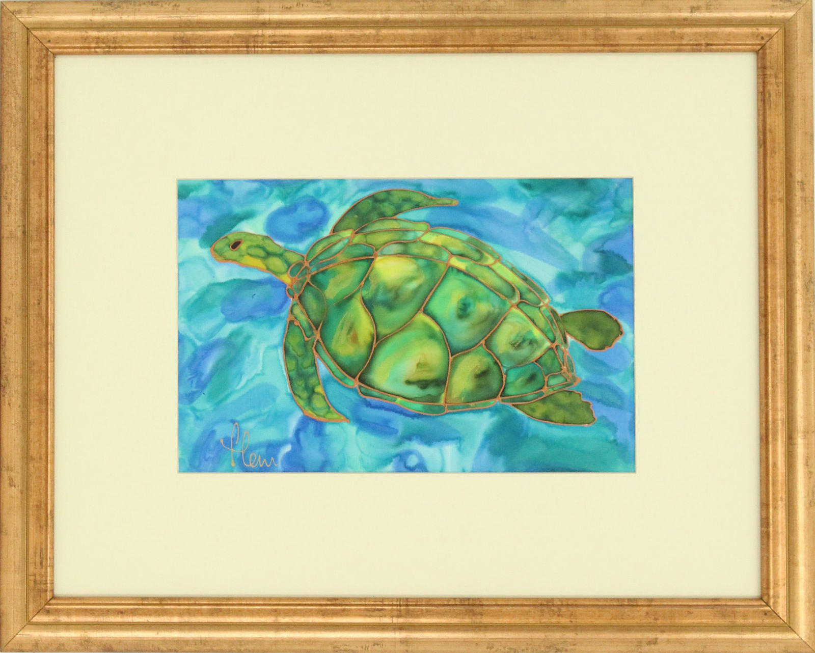 Fleur (21st Century) Painted Silk "Green Turtle" (1 of 11)