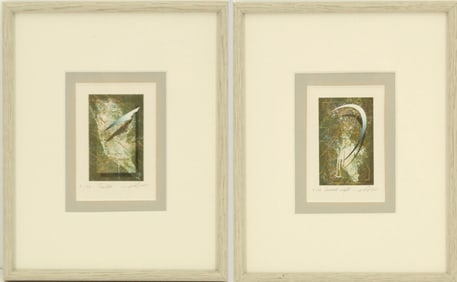 (2) Modern Japanese Limited Edition Woodblock Prints, "Feather", "Crescent Night"