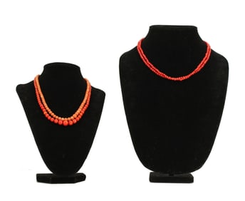 3 Red Coral Necklaces