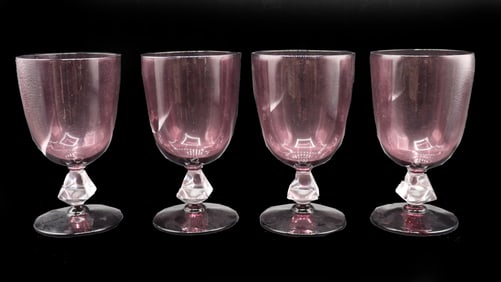 (4) Vintage Purple And Clear Goblets