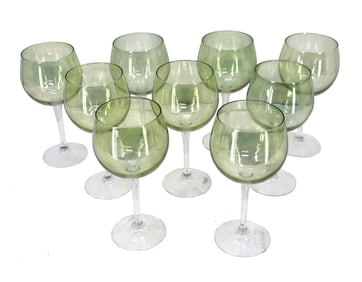 (9) Vintage Green Wine Glasses