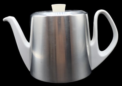 Vintage 1930s Art Deco Bavarian Bauscher Porcelain and Metal Teapot