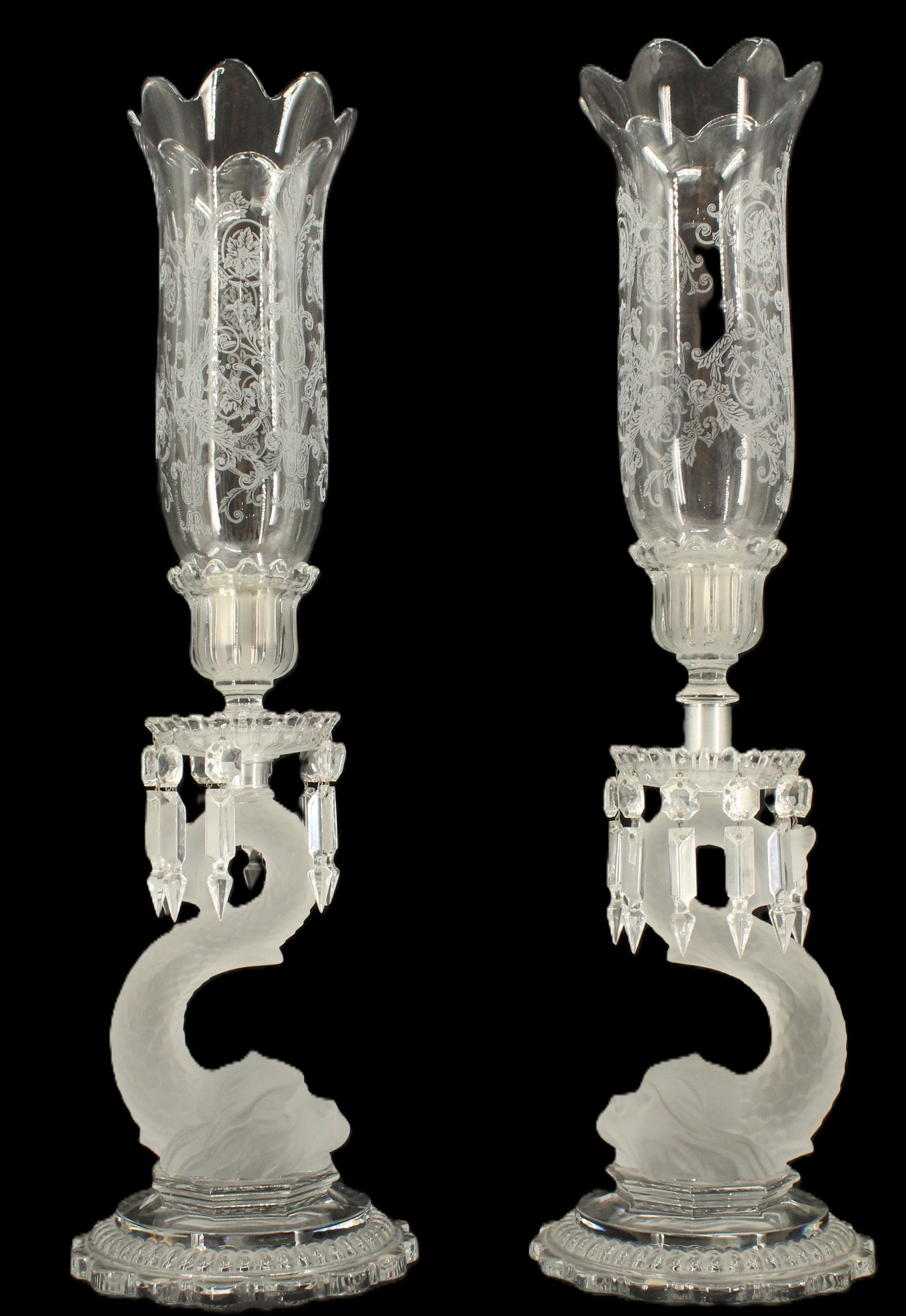 Fantastic Pair of Antique Baccarat "Dauphin" Crystal Lamps (1 of 18)