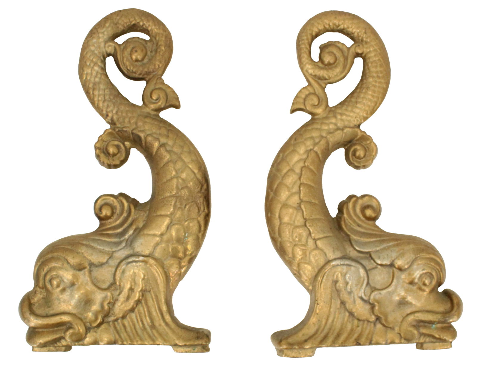 (2) Exquisite Bradley & Hubbard Brass Dolphin Andiron Decorations (1 of 13)