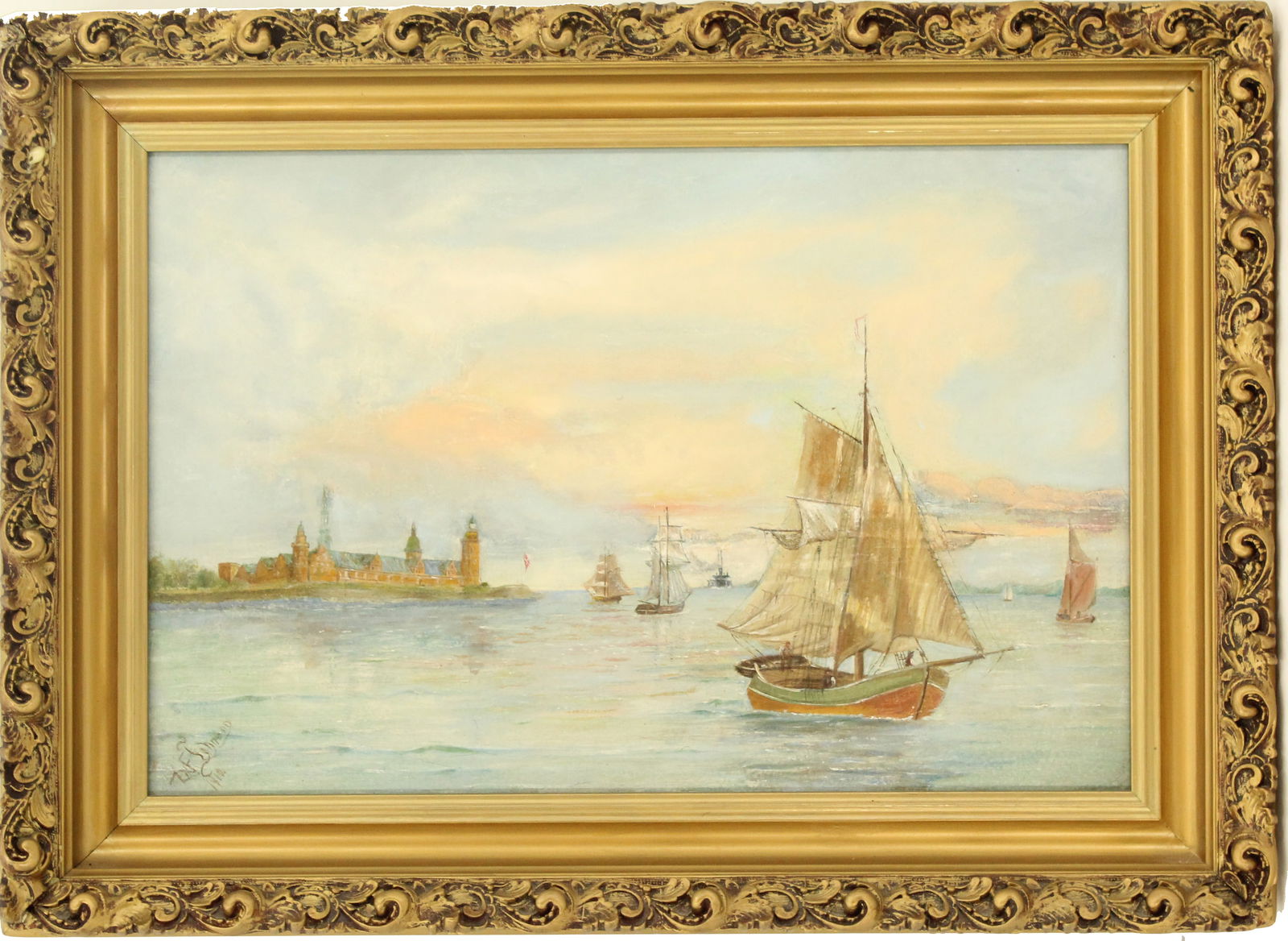 Signed Antique Danish School Maritime Painting Oil on Board (1 of 13)
