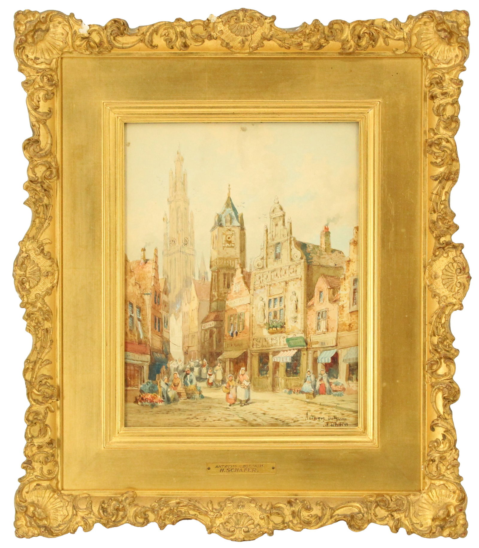Heinrich Hermann Schafer (1815-1884) German, Painting "Antwerp, Belgium" Watercolor on Paper (1 of 10)