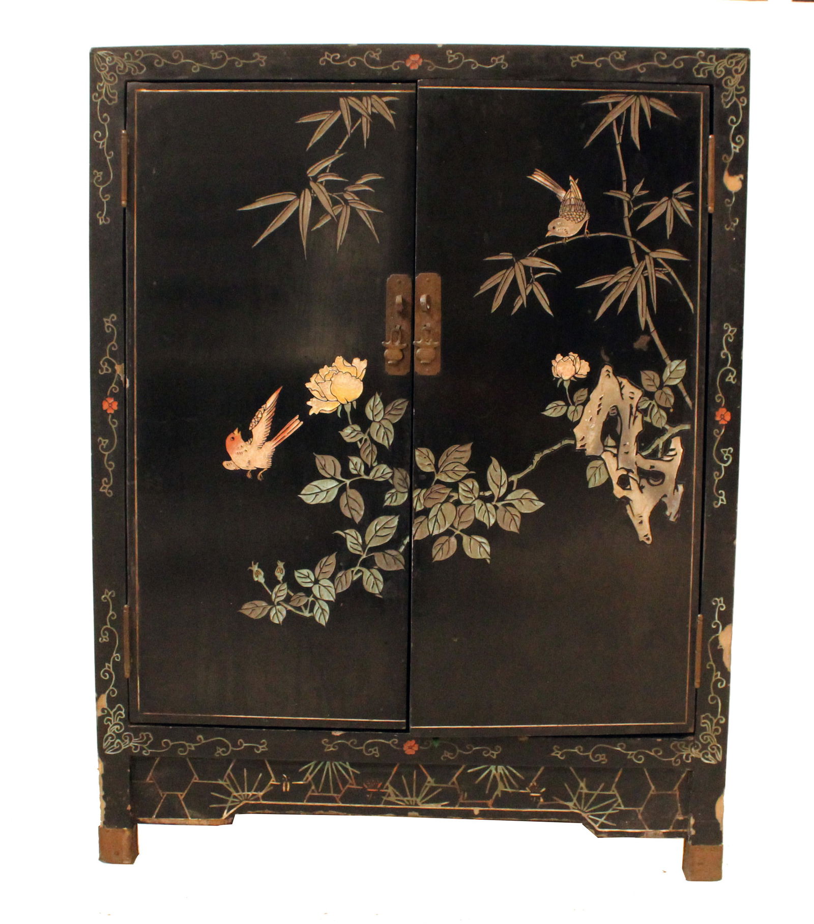 Vintage Asian Black Lacquered Cabinet with Painted and Textured Designs (1 of 20)