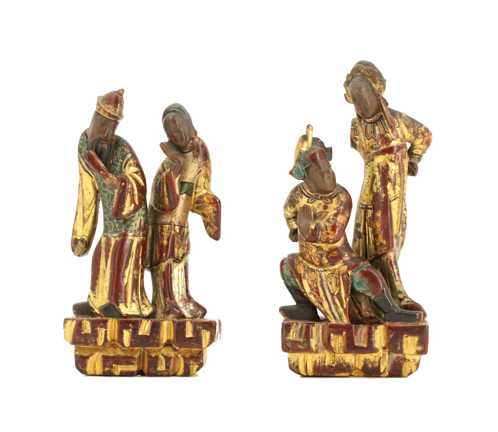 (2) Chinese Carved Gilt Wood Statues of Couples (1 of 20)