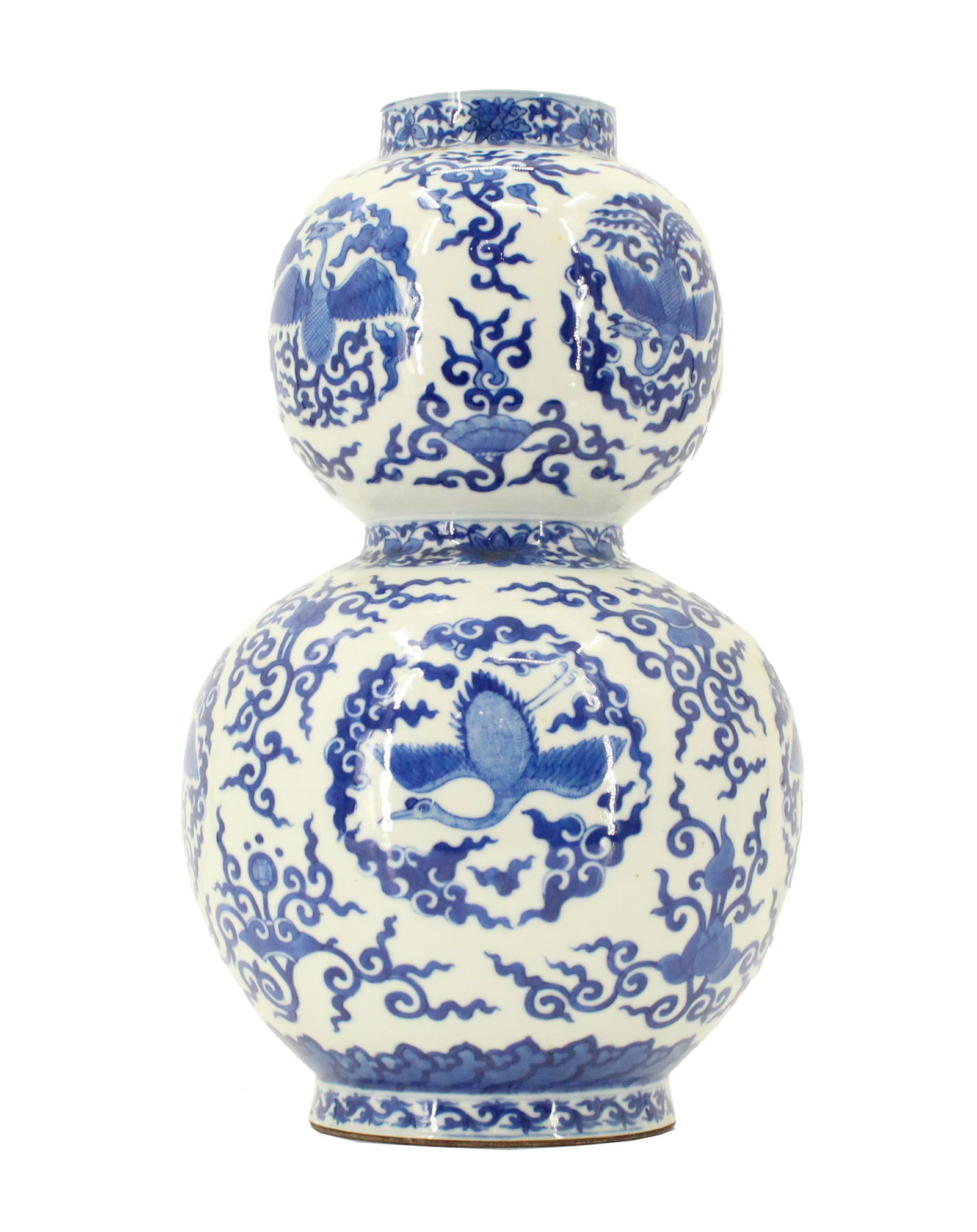 Chinese Qing Dynasty Blue & White Double Gourd Phoenix Vase (1 of 20)