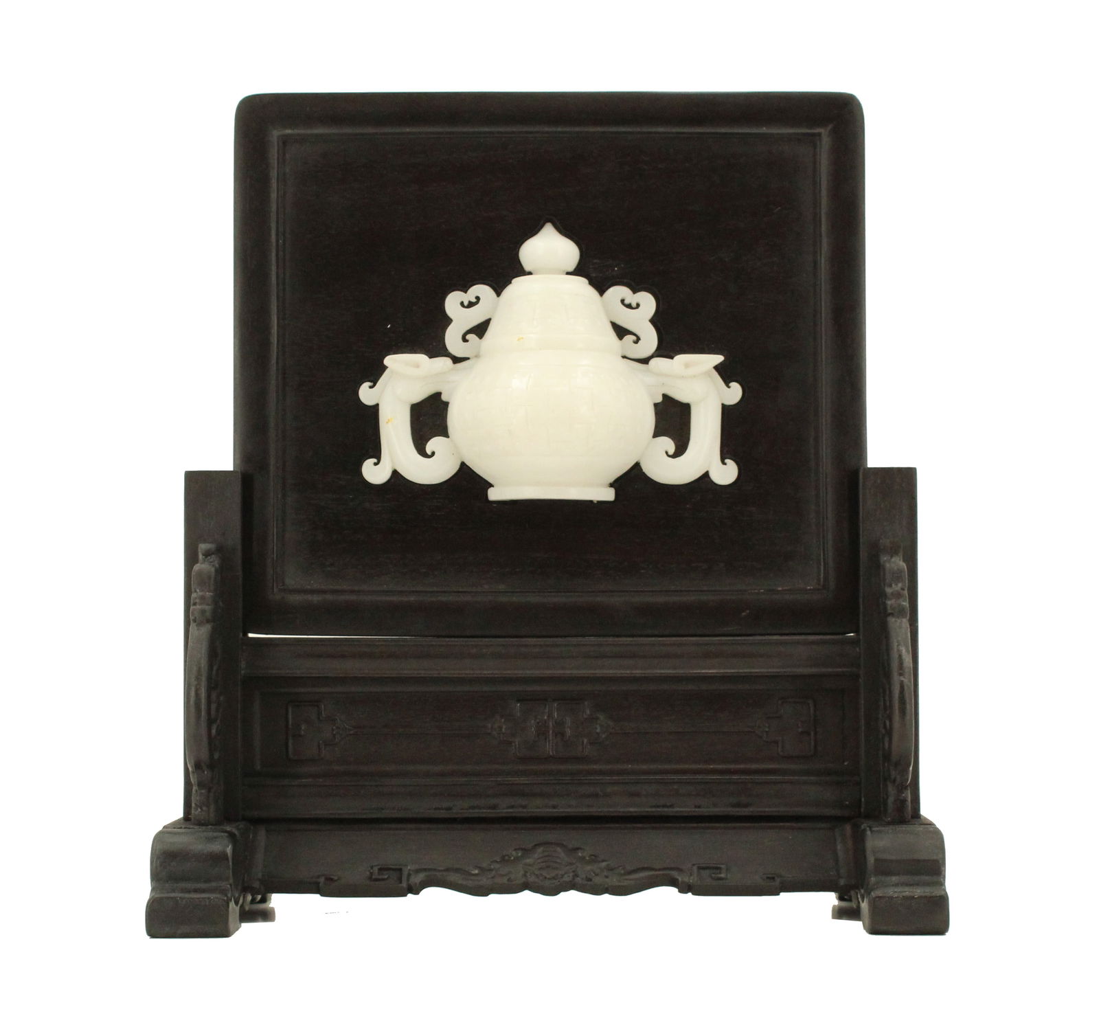 Chinese White Jade and Hardstone Censer Inlaid Wooden Table Screen (1 of 11)
