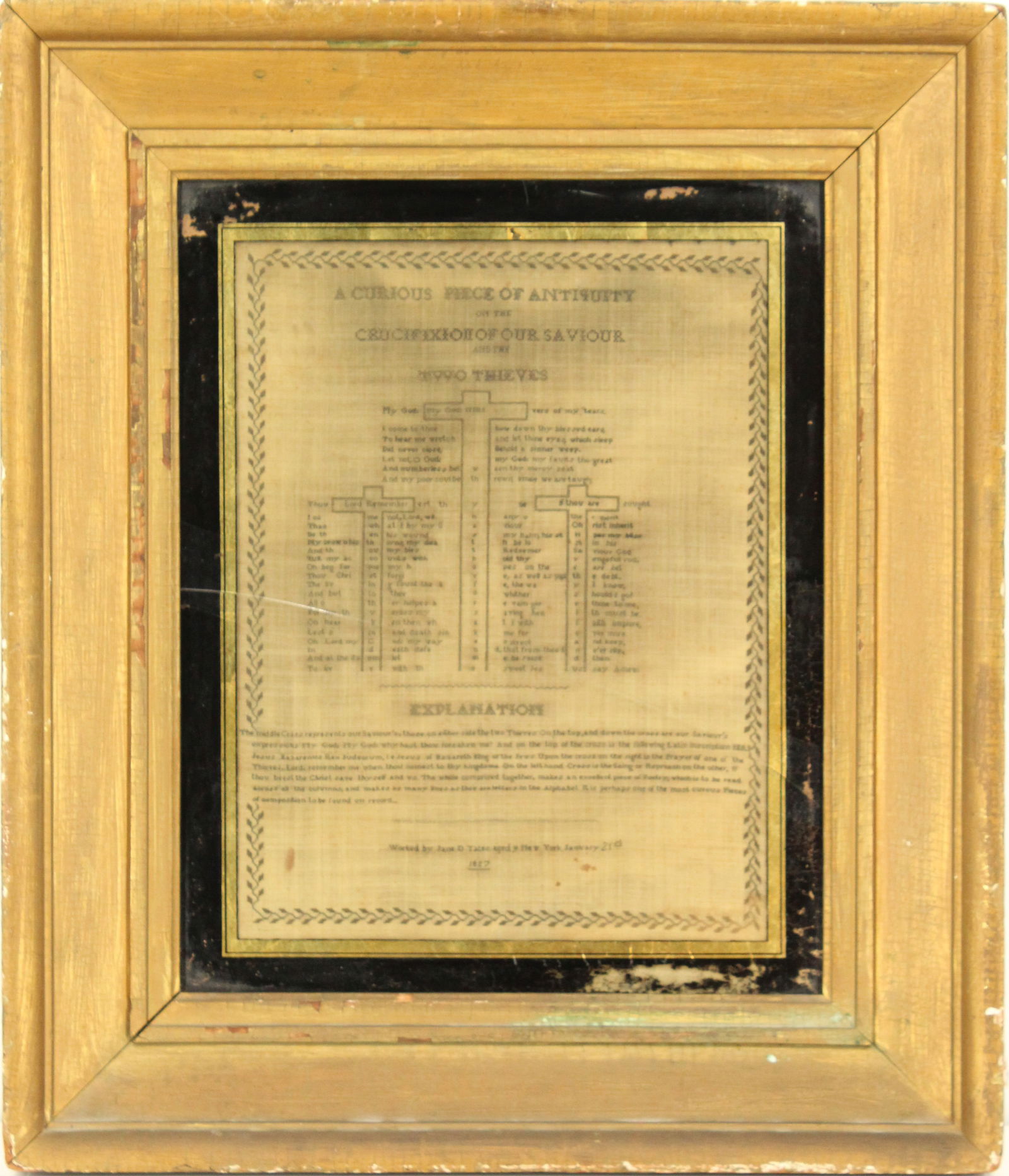 Rare Dated 1827 Sampler "A Curious Piece of Antiquity on the Crucifixion of our Saviour and the Two (1 of 17)