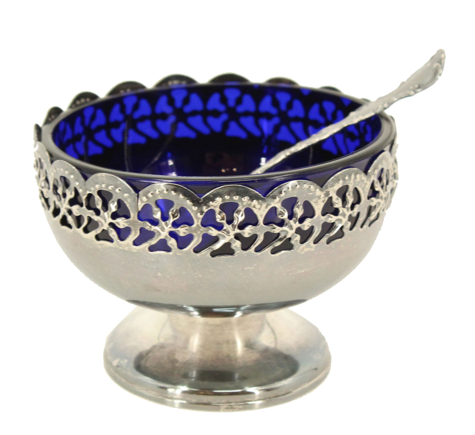 Cobalt Lined Silver Plate Sugar With Gorham Sterling Silver Spoon (1 of 20)