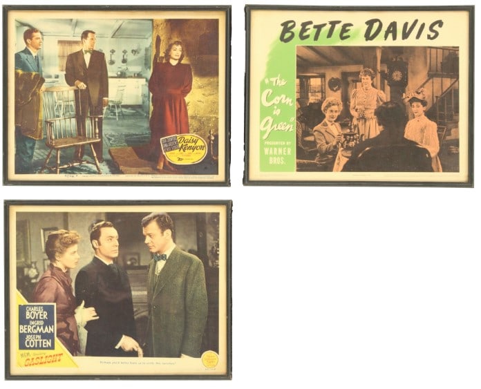 (3) Original Framed Movie Lobby Cards, "Gaslight", "Daisy Kenyon", ""The Corn is Green": (3) Original Framed Movie Lobby Cards, "Gaslight", "Daisy Kenyon", ""The Corn is Green". Lot of three original lobby cards for the aforementioned classic movies. Fra