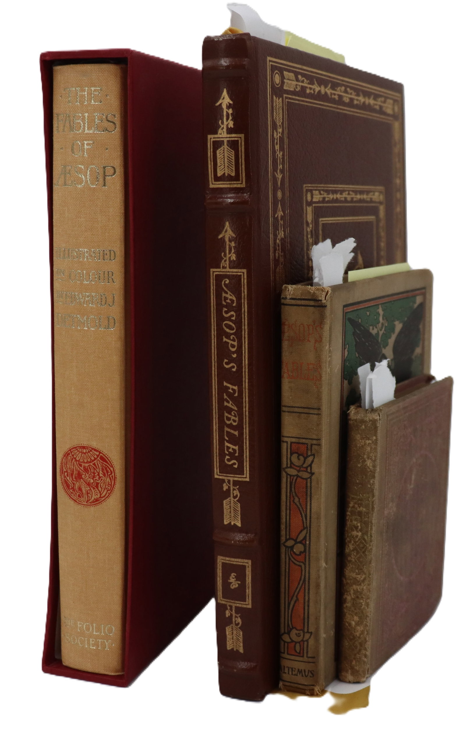 Four (4) Aesop Fables Books: This lot consists of four books about Aesop’s Fables, published from the 1800’s up to 2002. The first title is a) The Fables of Aesop, Illustrated in Colour by Edward J. Detmold and publis