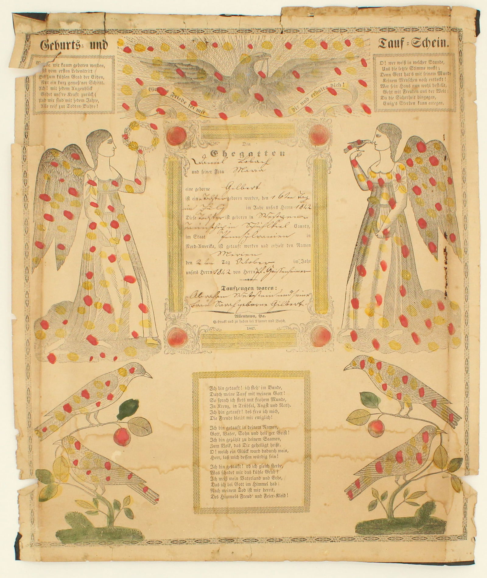 1847 American Folk Art Amish Birth and Baptism Certificate (1 of 13)