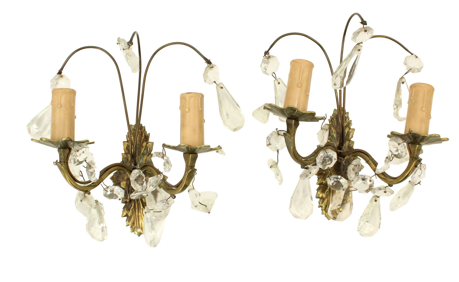 Pair of Bronze and Crystal Candle Sconces (1 of 12)