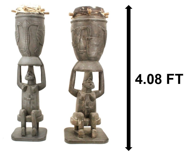(2) West African Ivory Coast Senufo Wood Carved Ceremonial Figural Drum Statues (1 of 20)