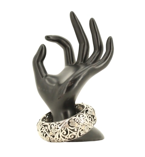 Phillip Gavriel Sweet Dragonfly Domed Bangle Bracelet - 3.725 ozt.: Phillip Gavriel Sweet Dragonfly Domed Bangle Bracelet. Sterling silver with 18k accents. "Sweet Dragonfly". Marked on inside. Filigree design all around with dragonflies over top. Small 18k detail on 