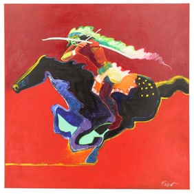 Malcolm Furlow (1946 - 2023) American, Acrylic on Canvas Native American Equestrian "Arapaho Rider"