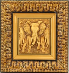 Bill Mack (Born 1944) American, Framed Bronze Relief Elephants