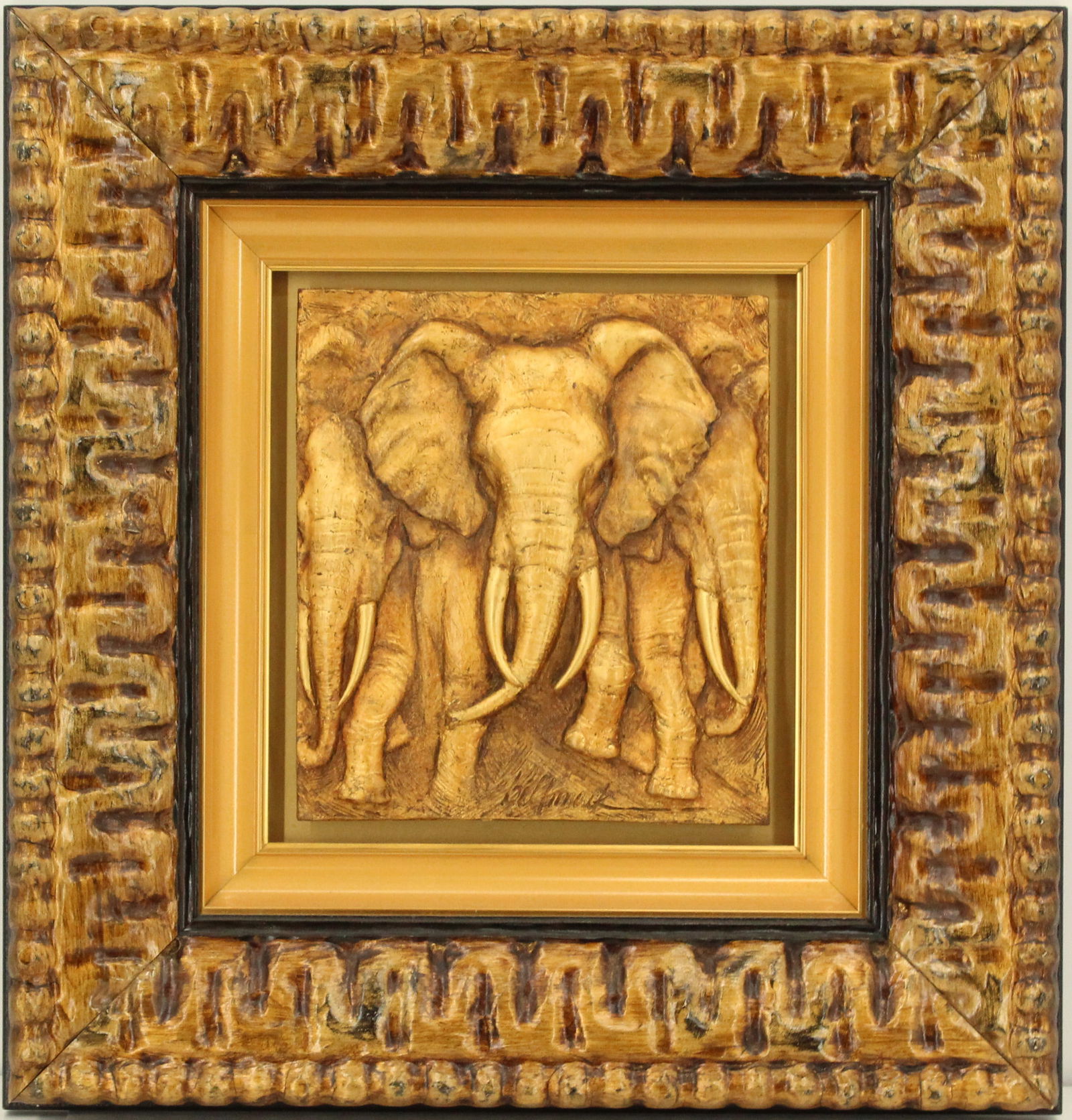 Bill Mack (Born 1944) American, Framed Bronze Relief Elephants (1 of 9)