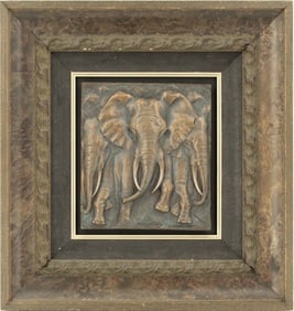 Bill Mack (Born 1944) American, Framed Bronze Relief Elephants
