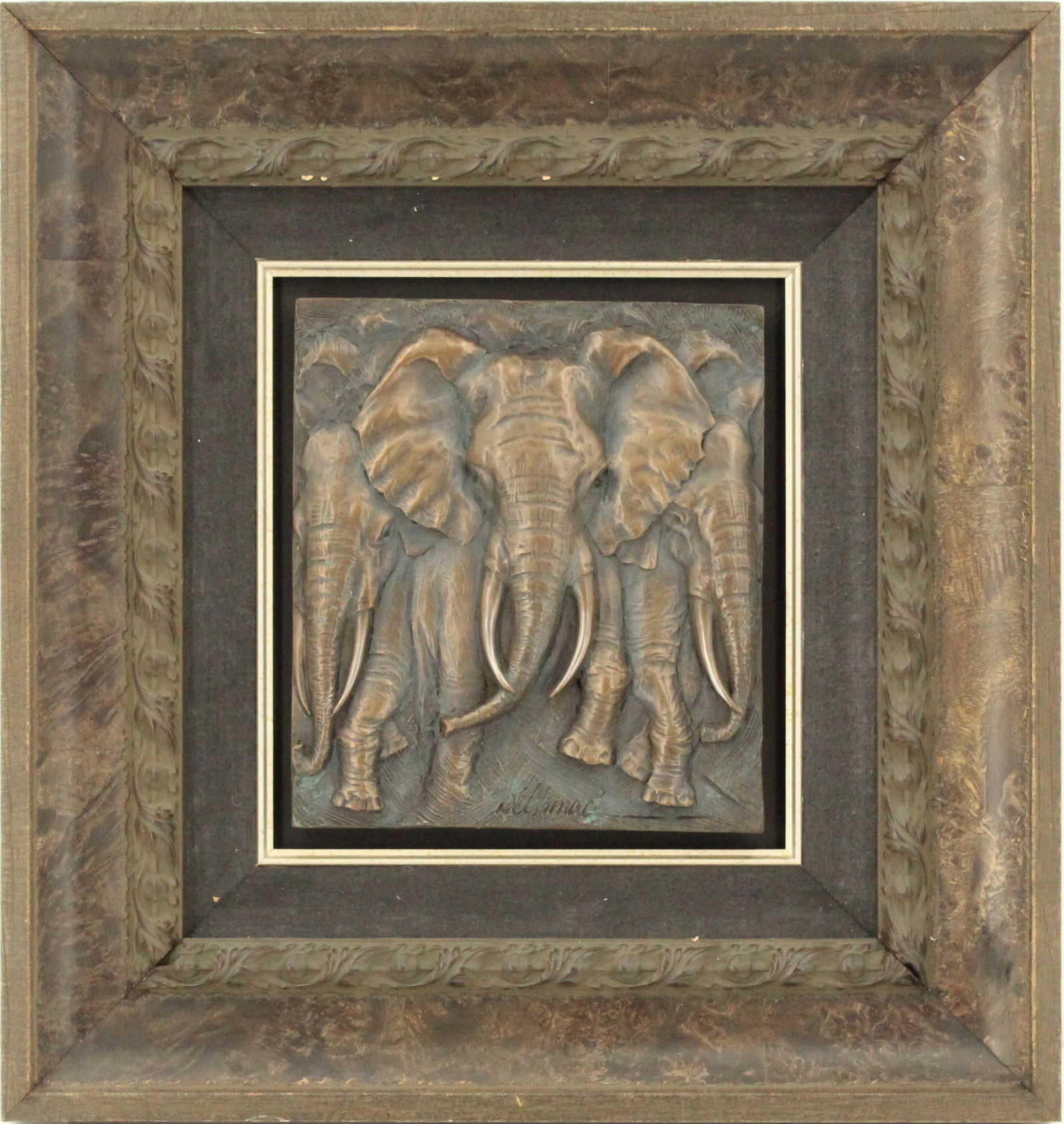 Bill Mack (Born 1944) American, Framed Bronze Relief Elephants (1 of 14)