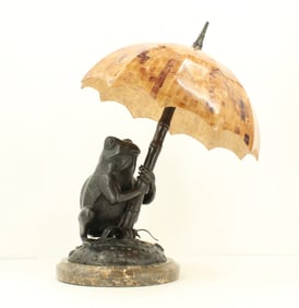 Maitland-Smith Brass Frog with Penshell Umbrella Sculptural Lamp