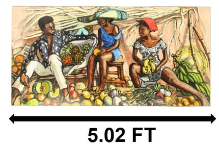 Michael Leszcynski (1906-1972) Jamaica Painting of a Jamaican Market "Market scene in Montego Bay"
