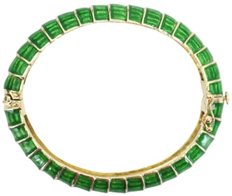 18k Gold and Green Enamel Bracelet - Gross 58.3 g.