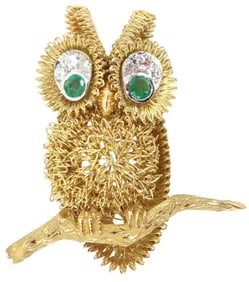 18k Gold and Emerald Brooch - Gross 17.1 g.