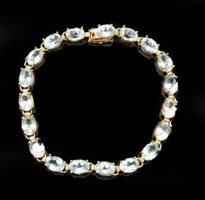 Blue Topaz and 14k Gold Tennis Bracelet - Gross 10.3 g.