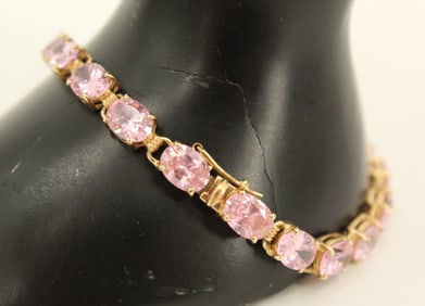 Rose Quartz and 14k Gold Tennis Bracelet - Gross 11.4 g.