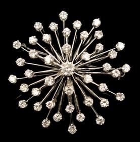 14k Gold and Diamond Starburst Brooch - Gross 9.7 g.