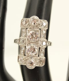 Art Deco Platinum & Diamond Cocktail Ring - Gross 4.9 g.