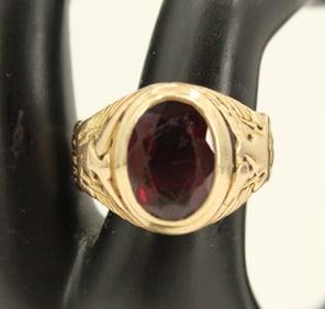 14k Gold, Natural Garnet 1897 West Point Class Ring -  Gross 10.7 g.