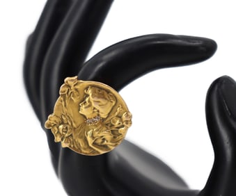 14k Gold Art Nouveau-Style Ring - Gross 9.4 g.