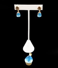 14k Gold Enhanced Topaz Earrings, Pendant - 26.1 g.