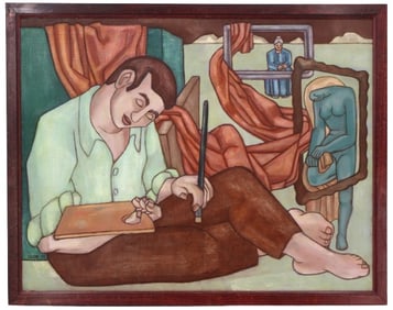Ora Gipe 20th Century American 1947 Oil on Canvas Painting of an Artist Dreaming