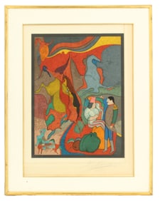 Mikhail Chemiakin (Born 1943) Russian, Surrealist Lithograph Print "Circus Performers"