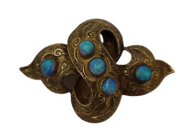 Tested 14k Gold and Glass Brooch - Gross 6.4 g.