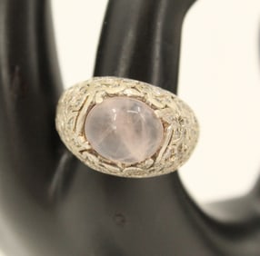 Marked "925" Sterling Silver, Rose Quartz, and Diamonds Ring - Gross 0.430 ozt.