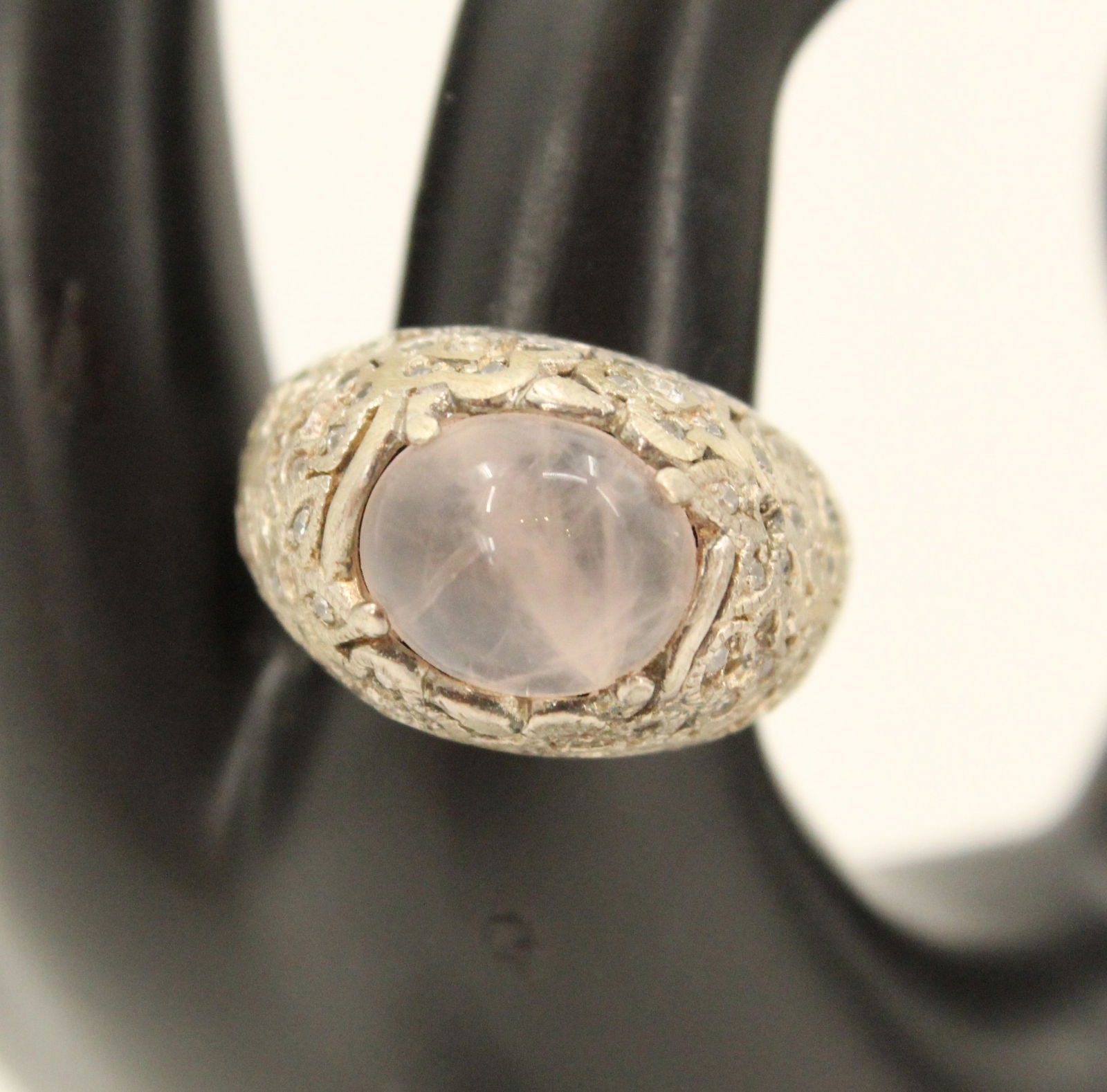 Marked "925" Sterling Silver, Rose Quartz, and Diamonds Ring - Gross 0.430 ozt. (1 of 14)